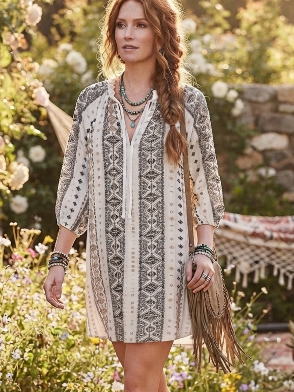 NWT Blue Rain Francesca's Embroidered Boho Peasant Shirt Dress Tunic Mini Dress